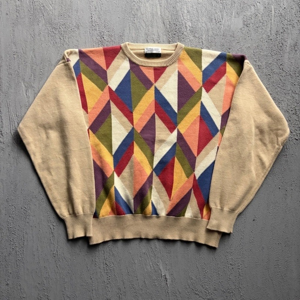Vintage Tuttle Golf Sweater Large 1990s Geometric Knit